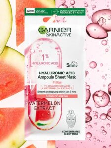 Garnier Skin Active 1% Hyaluronic Acid + Watermelon Firming Ampoule Sheet Mask 15g - Image 2