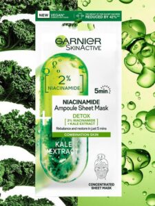 Garnier Skin Active 2% Niacinamide + Kale Detox Ampoule Sheet Mask 15g - Image 2