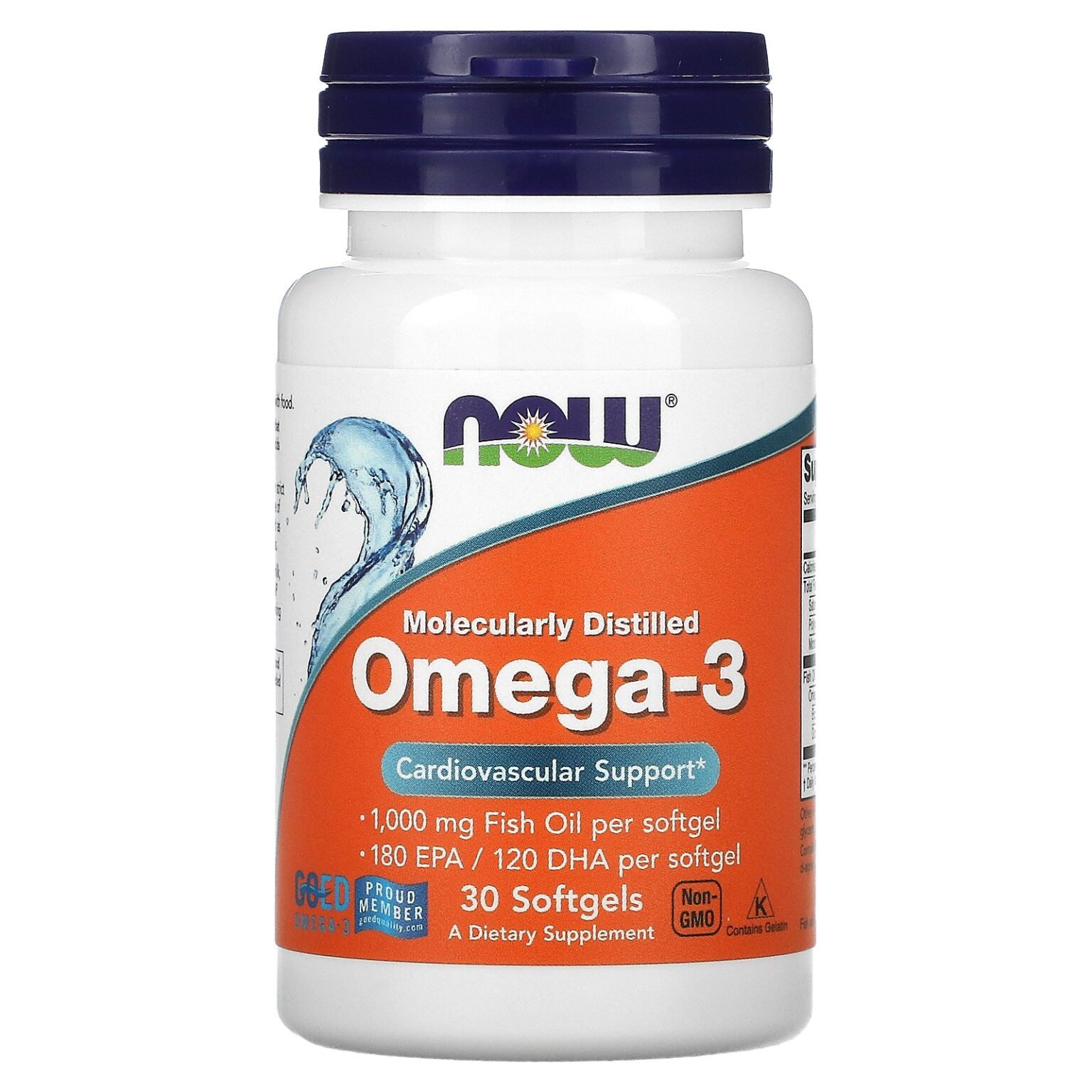 Now Foods Omega-3, Molecularly Distilled Softgels 30's - Image 1