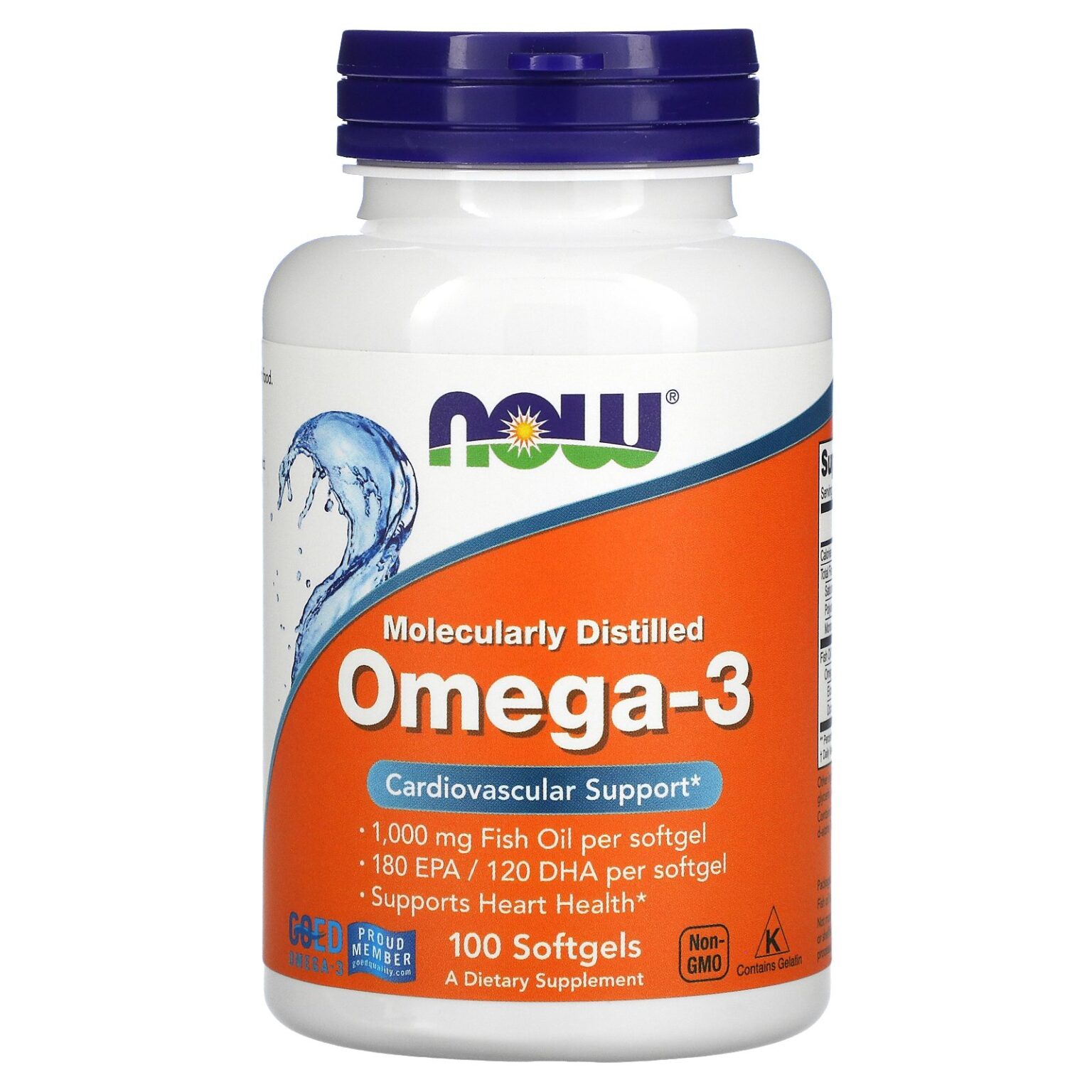 Now Foods Omega-3, Molecularly Distilled Softgels 100's - Image 1