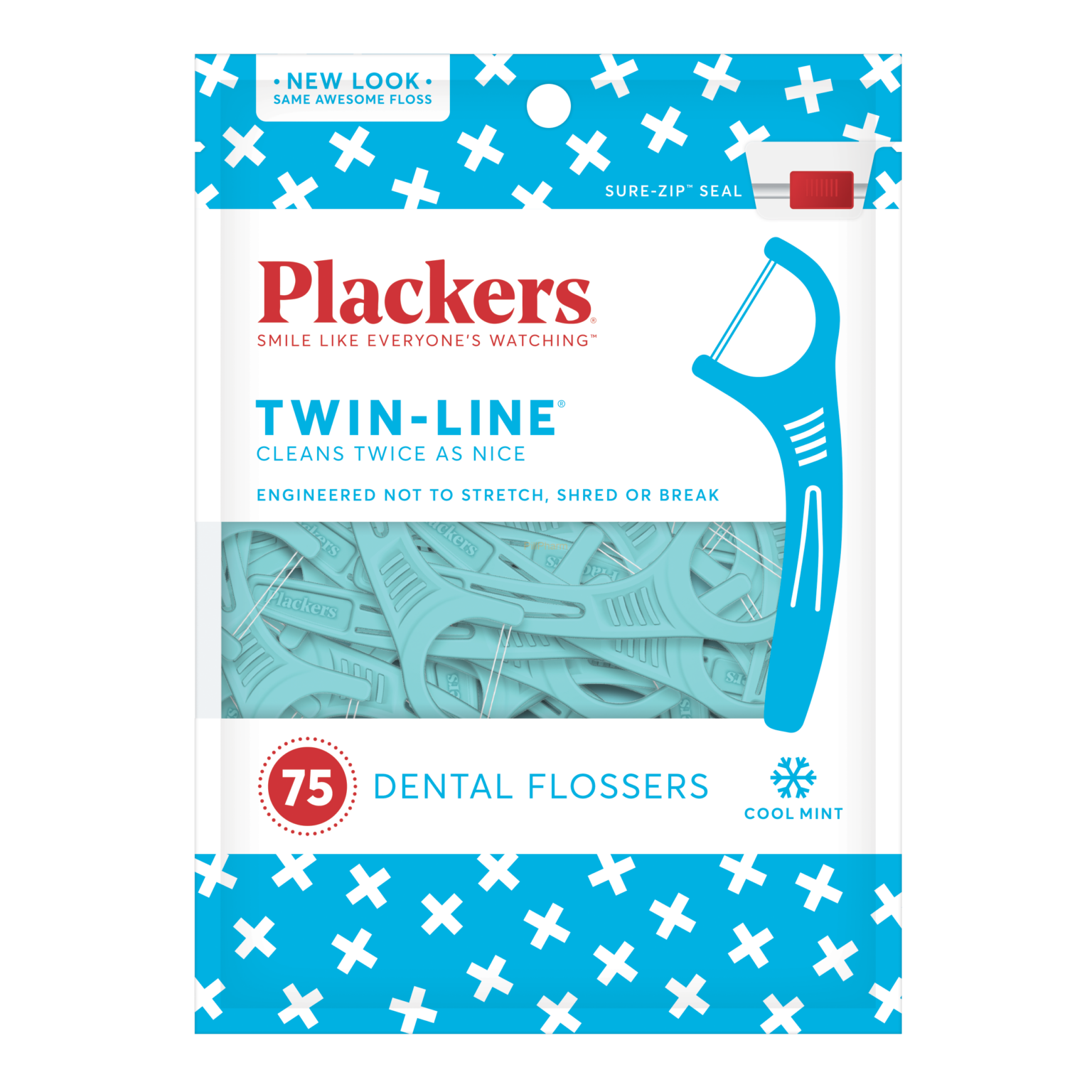Plackers Twin-Line Dental Floss Picks, Cool Mint, 75 Count - Image 1