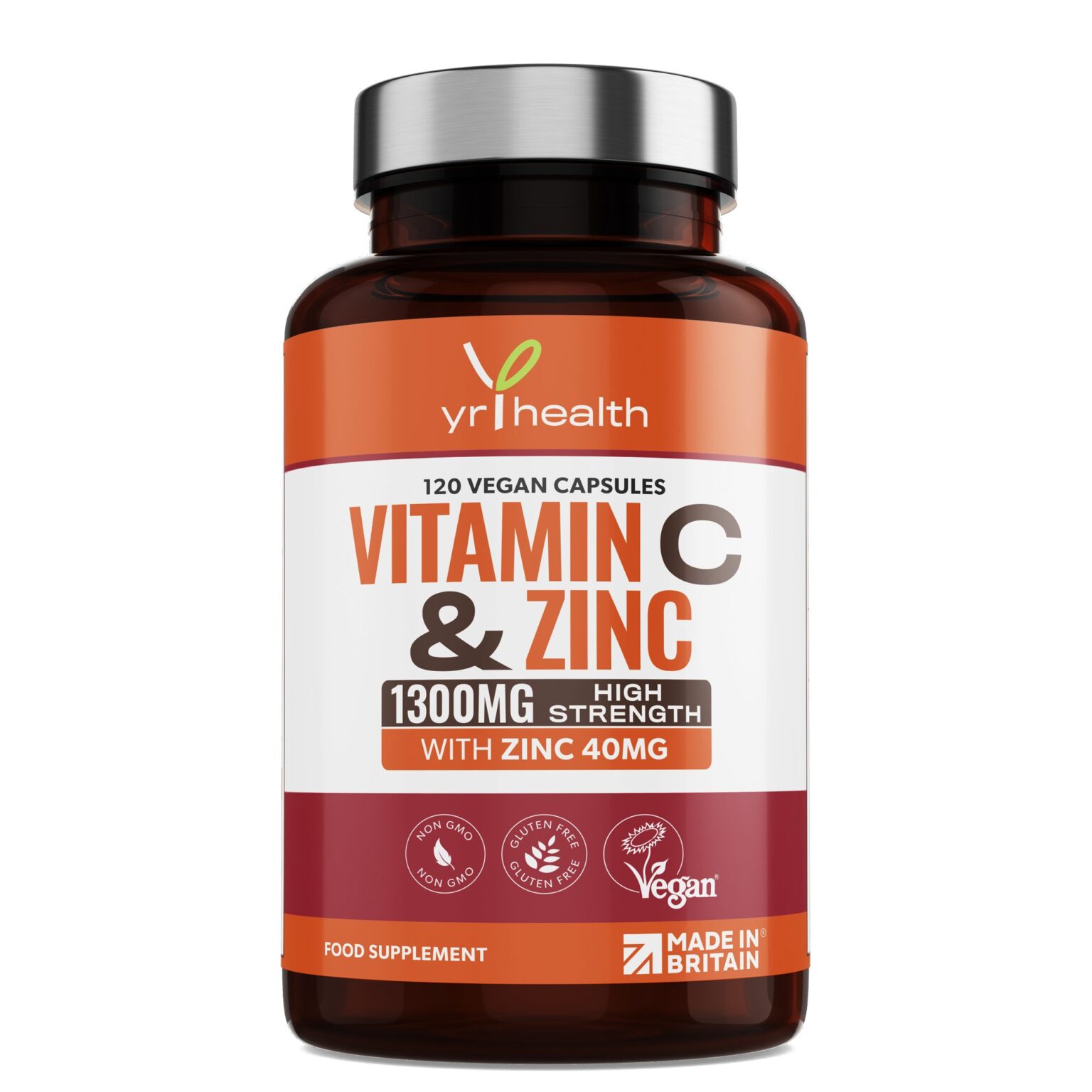 Vitamin C 1300mg & Zinc 40mg - 120 Vegan Capsules - Image 1