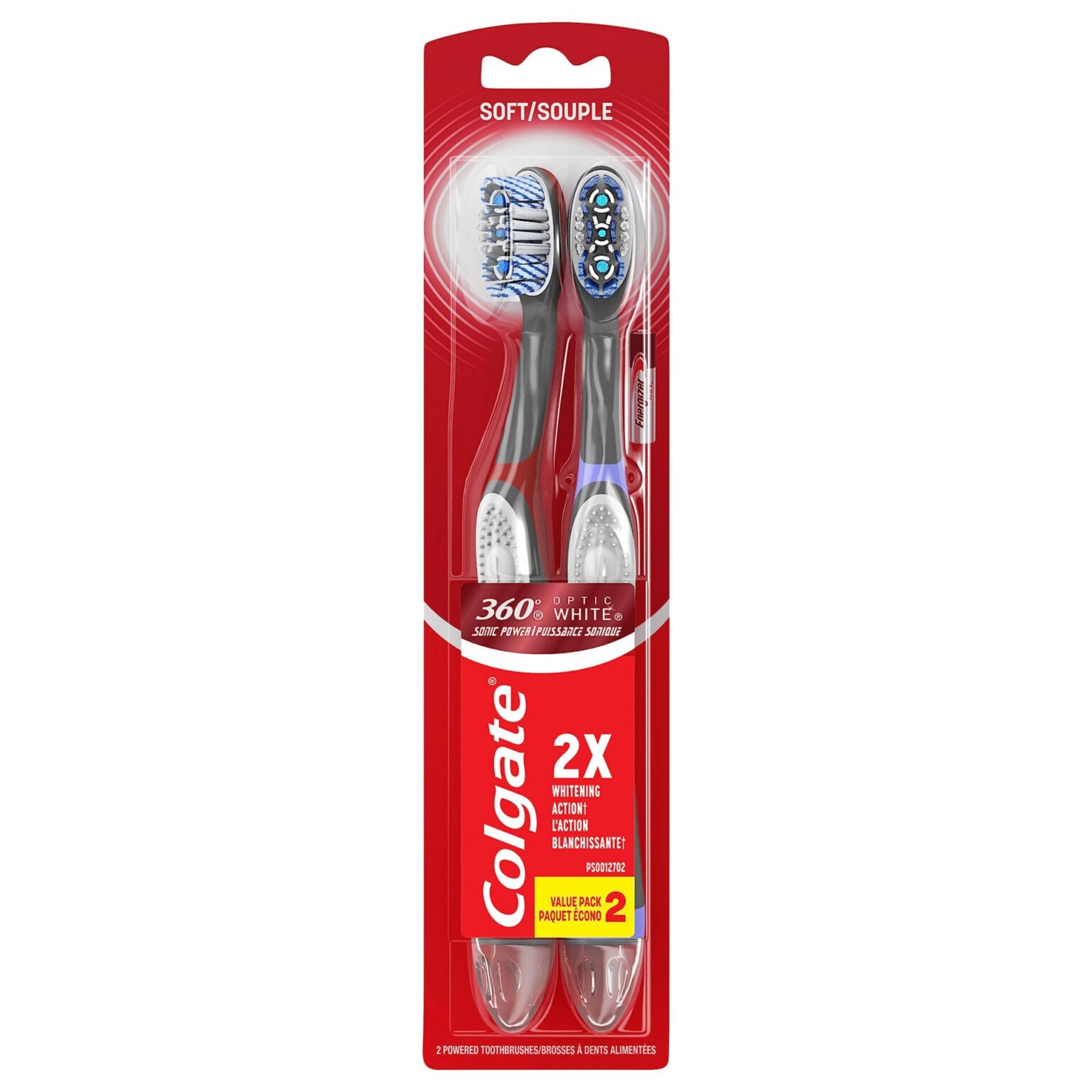 Colgate, 360 Optic White Sonic Battery Powered Vibrating Toothbrush Soft, (2X 360 OpticWhite Sonic Power), 1's - Image 1
