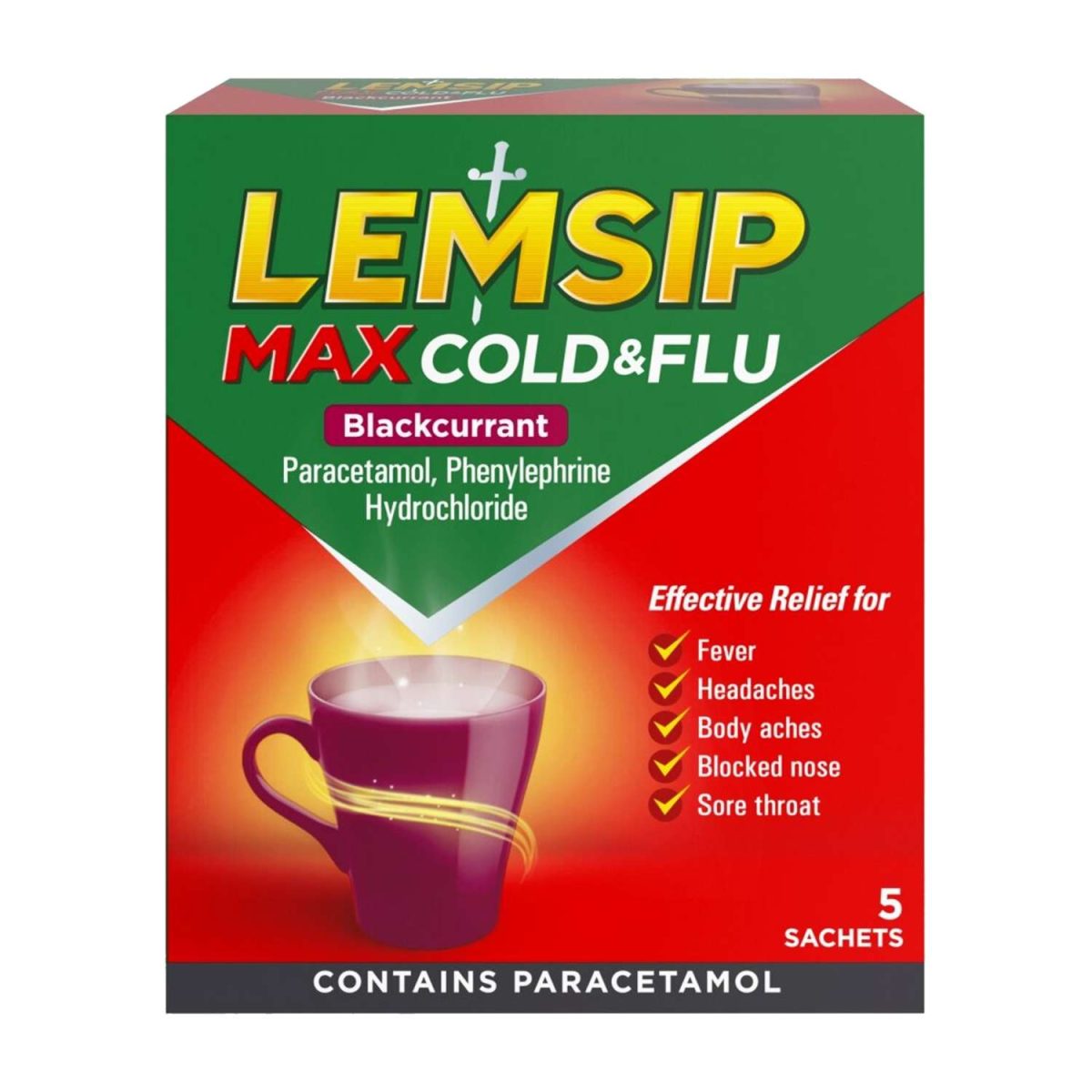 Lemsip Max Cold and Flu relief - Blackcurrant flavour - 5 sachets - Image 1