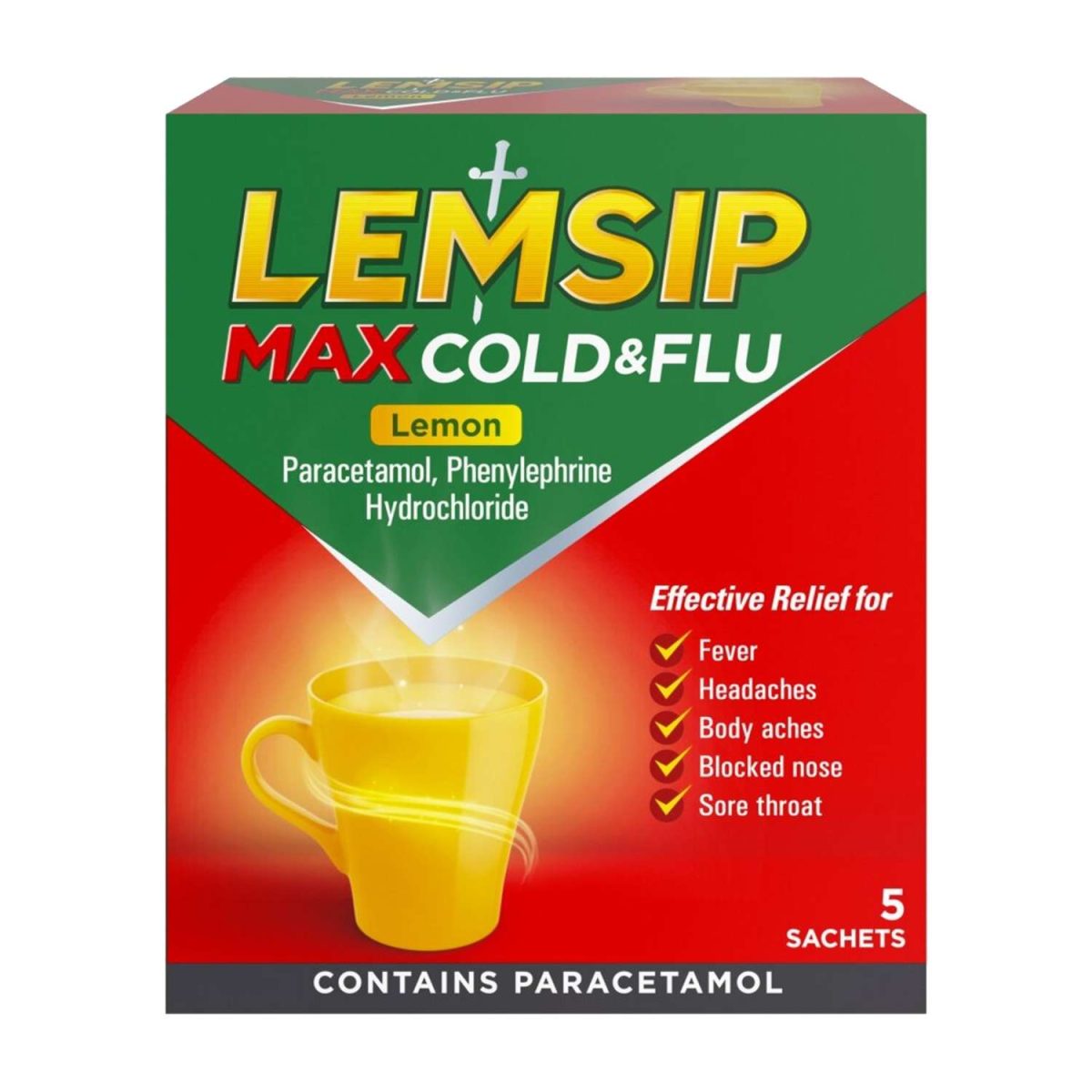 Lemsip Cold & Flu Lemon Powder for Oral Solution 5's - Image 1