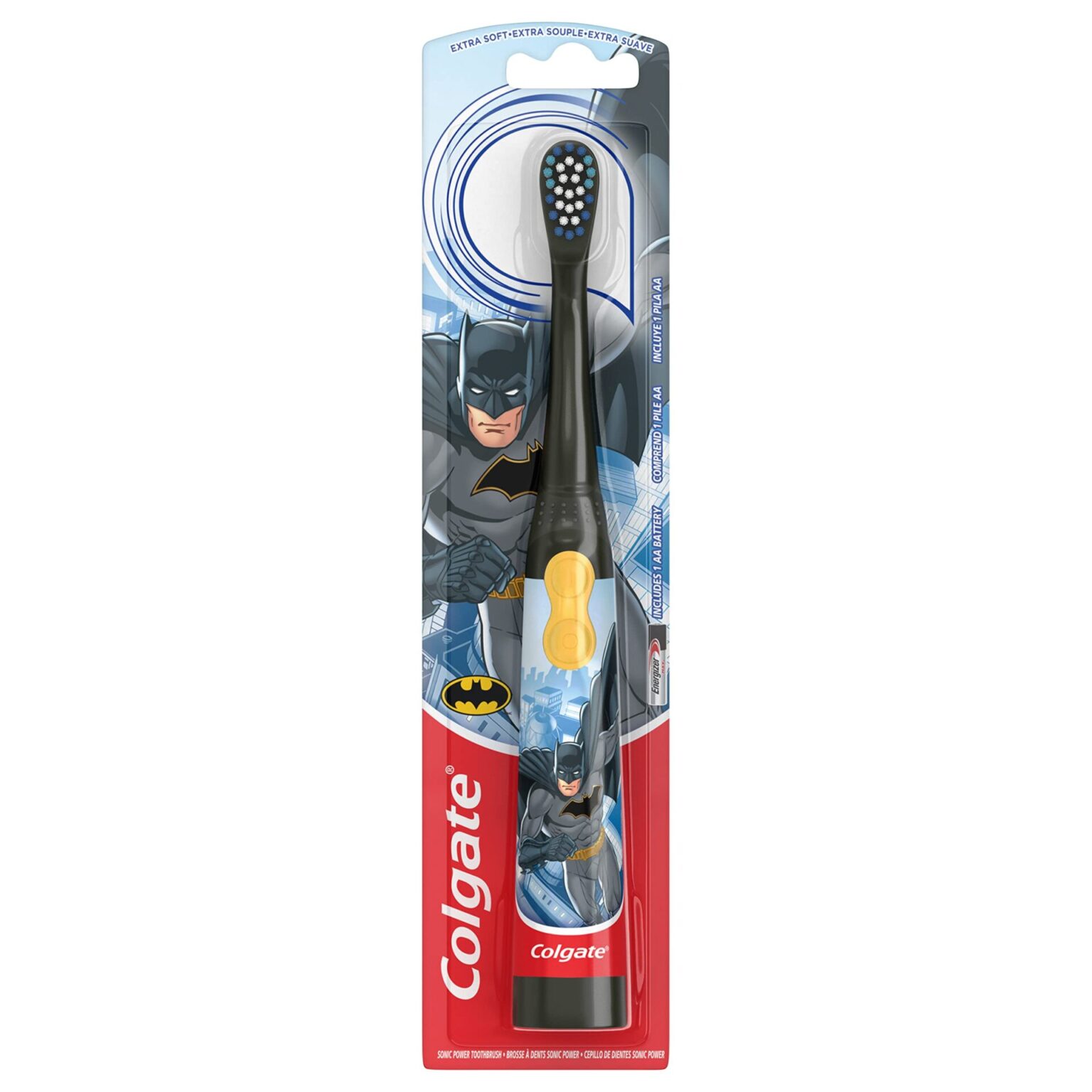 Colgate Kids Battery Toothbrush Extra Soft ,1 Pack , for Children, Batman - Image 1