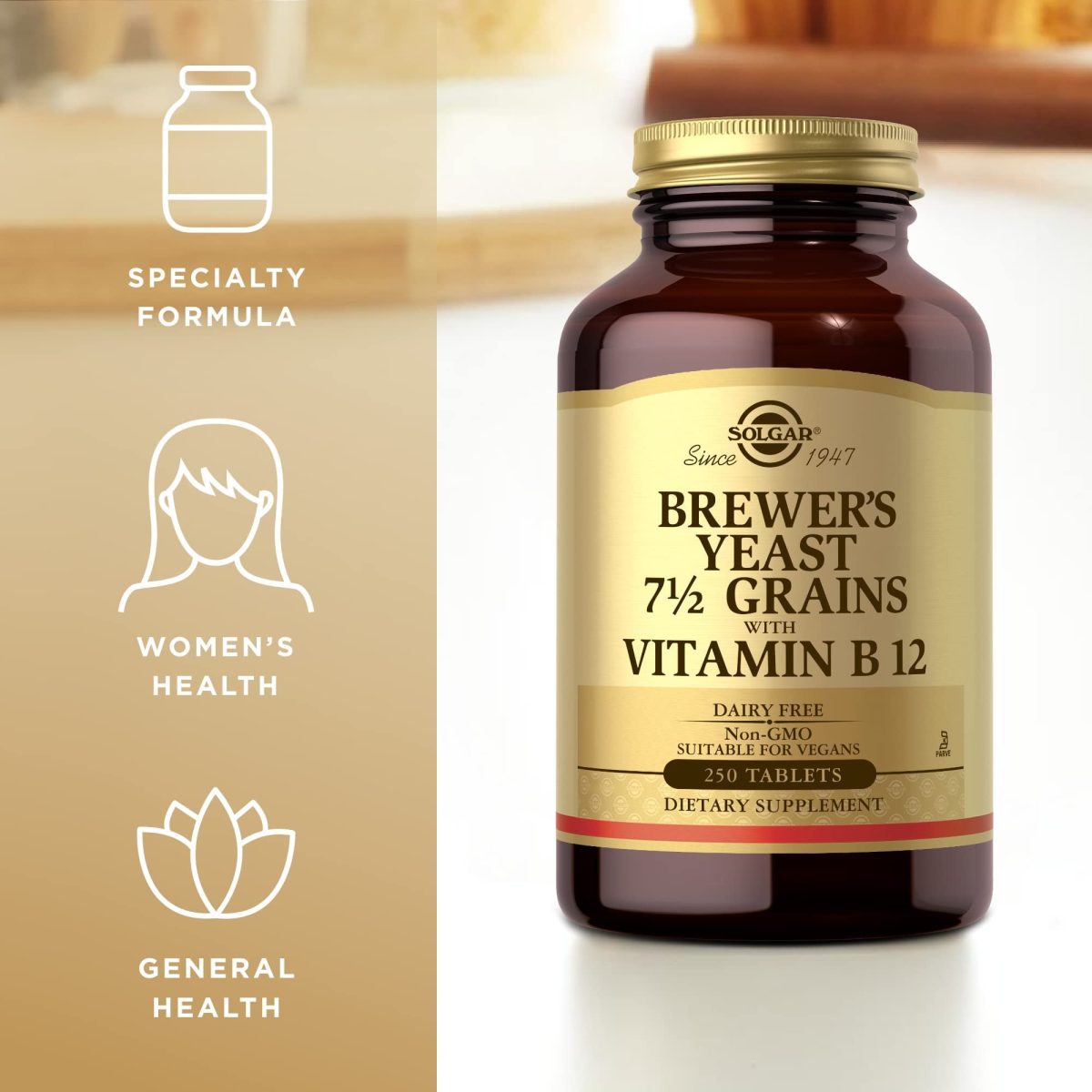 Solgar Brewer’s Yeast 7.5 Grains with Vitamin B12 250's - Image 1