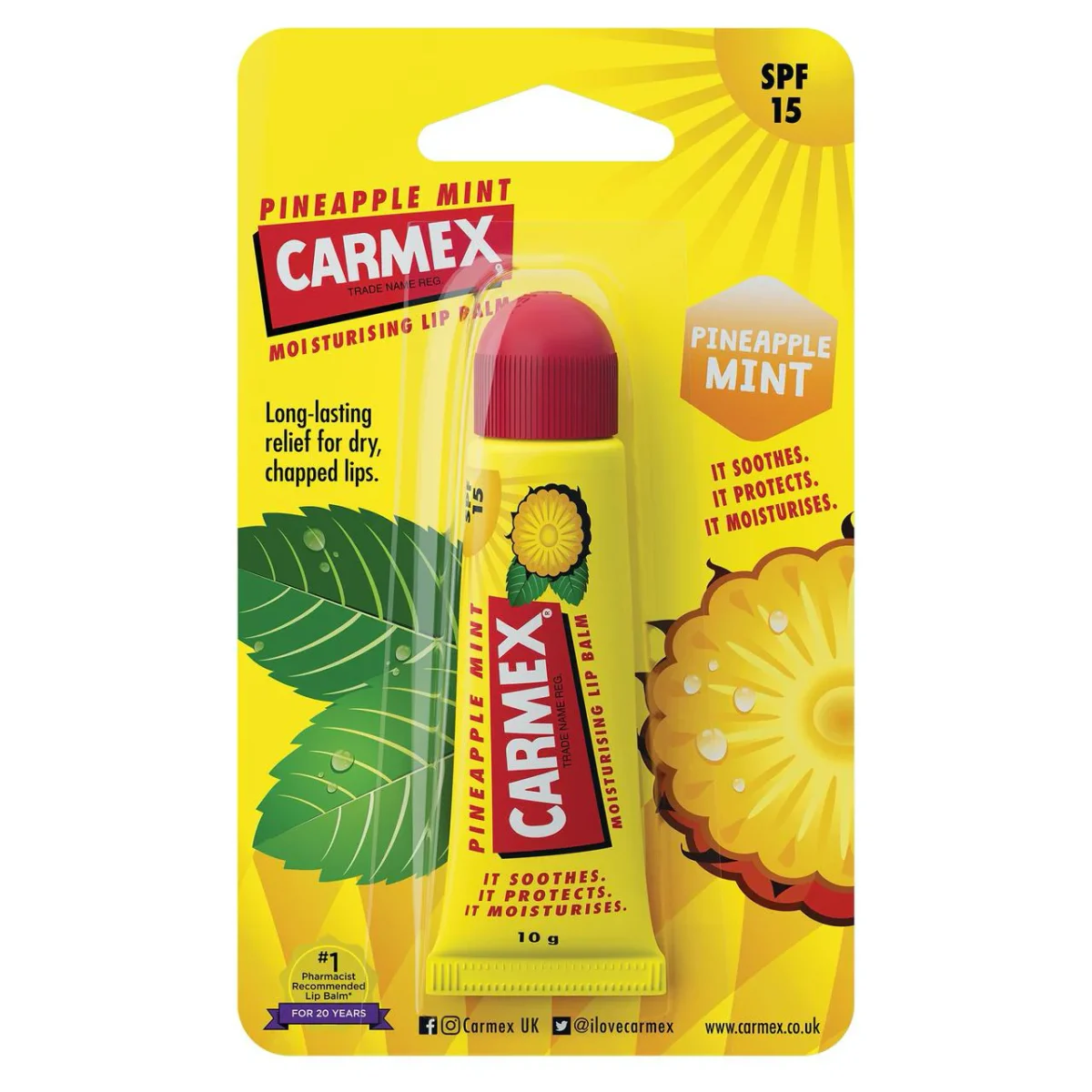 Carmex Lipbalm SPF15 (Tube) 10gms (Pineapple Mint) - Image 1