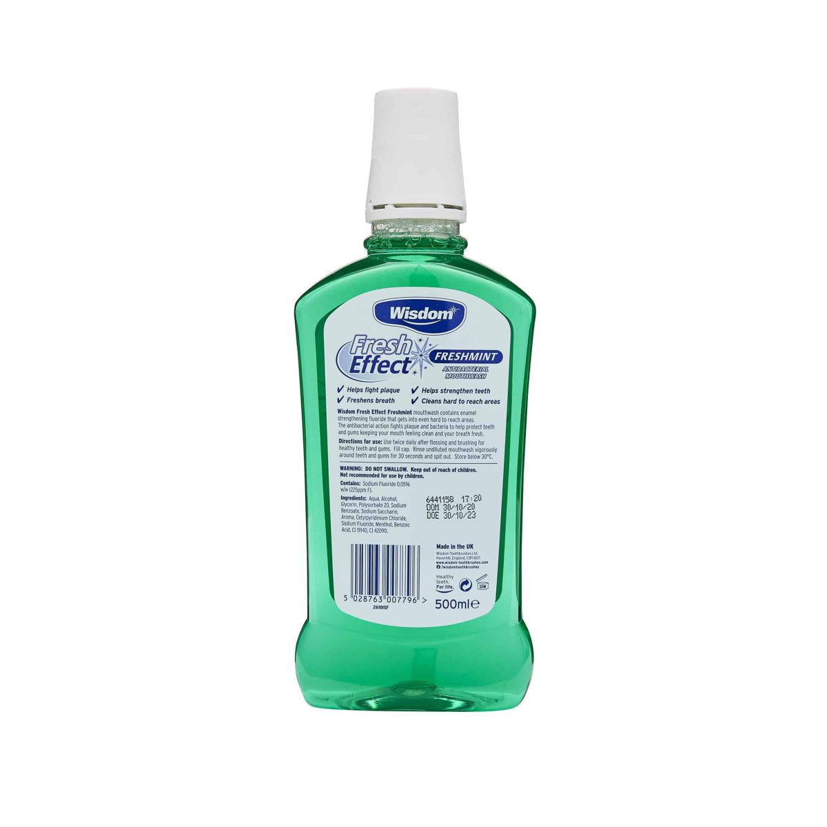 Wisdom Fresh Effect Mouthwash (Fresh Mint) 500ml - Image 1
