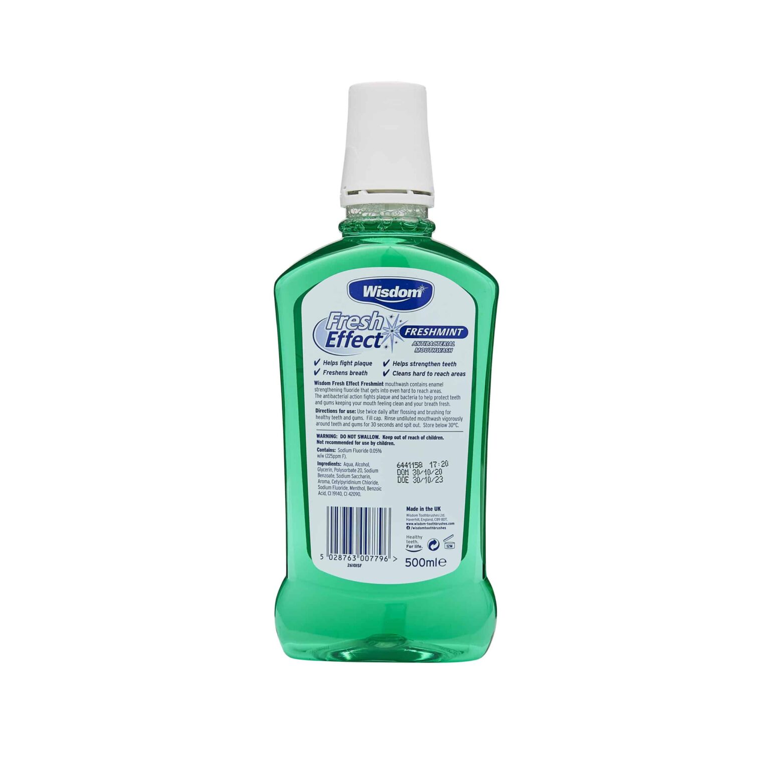 Wisdom Fresh Effect Mouthwash (Fresh Mint) 500ml - Image 1