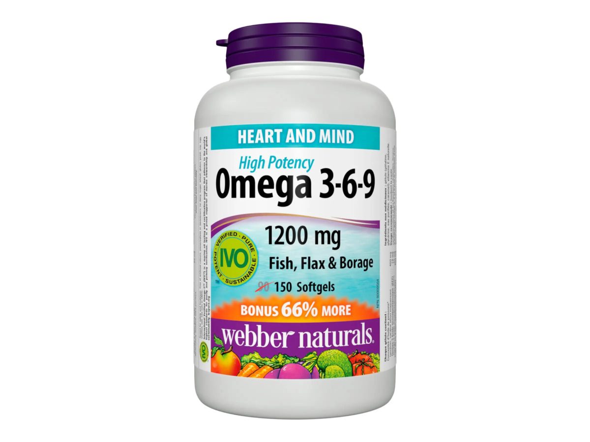 Webber Naturals Omega 3-6-9 1200mg Fish, Flax & Borage softgels 150's - Image 1