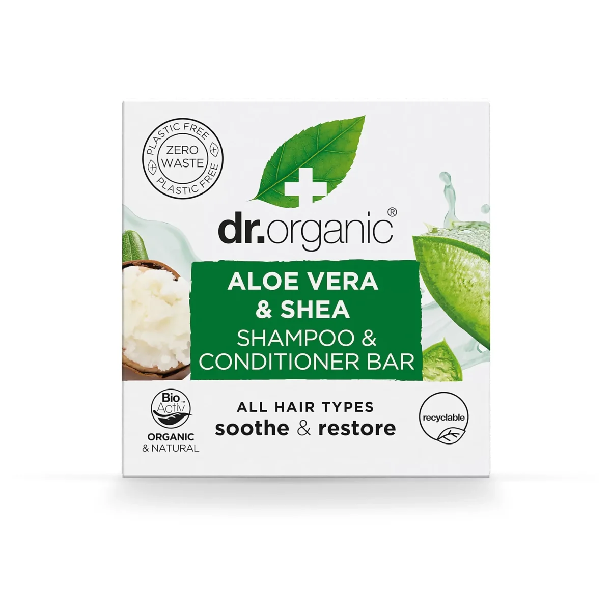 Dr Organic Aloe Vera & Shea Shampoo & Conditioner Bar 75g - Image 1