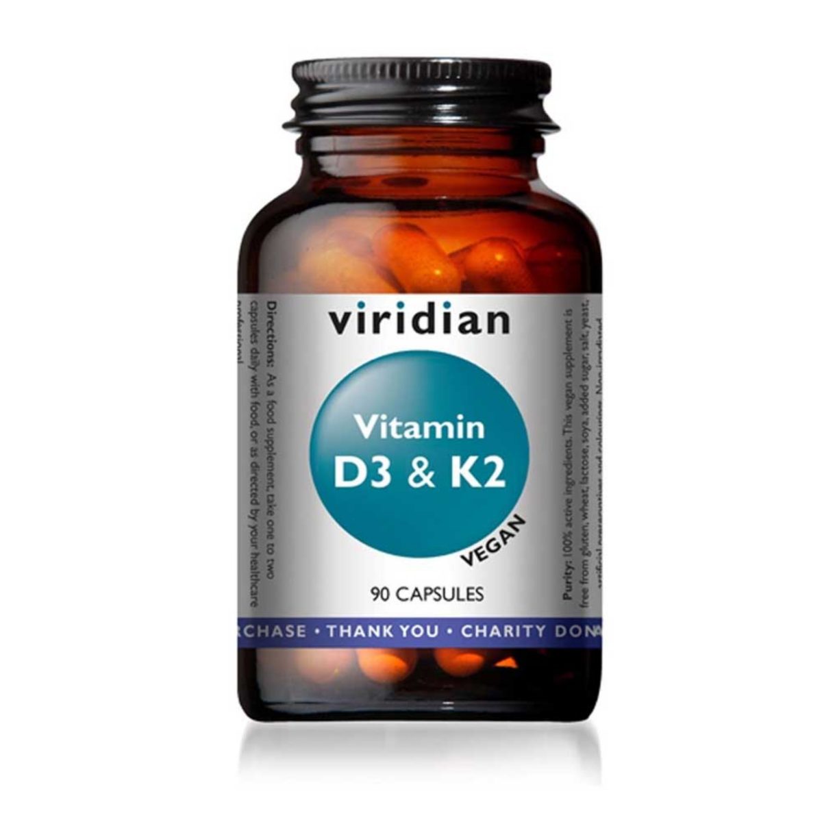 Viridian Vitamin D3 1,000iu & K2 45ug MK7 Vcaps 90's - Image 1