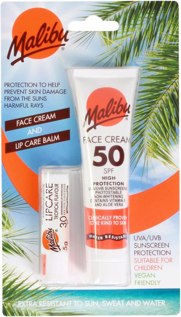 Malibu Sun SPF 50 Face Cream and SPF 30 Lip Balm Duo (2 pack)